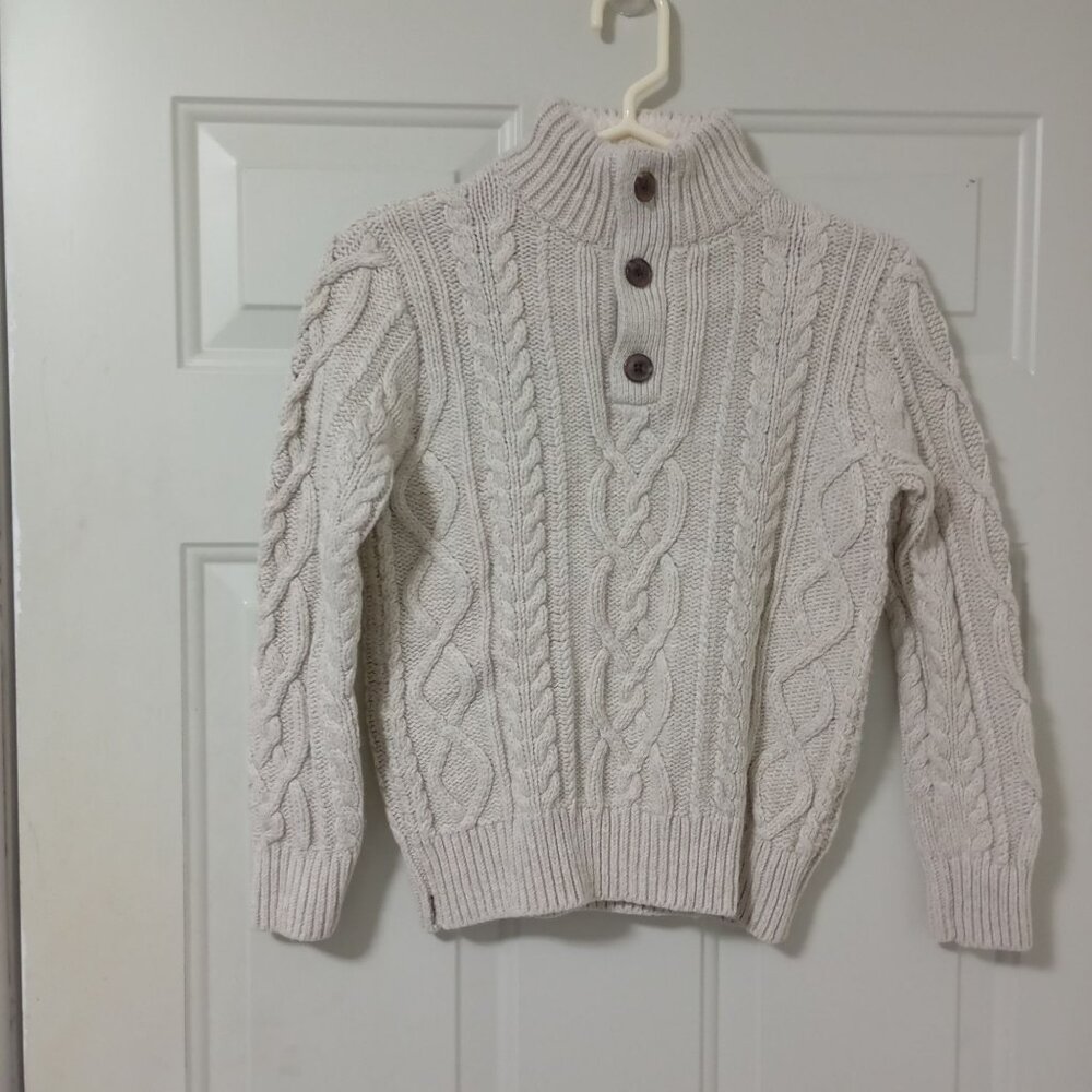 Gap Kids Cable Knit Button Neck Sweater In Soft Cream M (8-9) Pullover